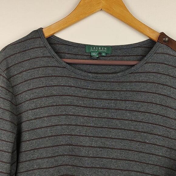 Lauren Ralph Lauren Cotton Crew Neck Long Sleeve Striped Top Size XL - Picture 5 of 9